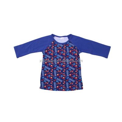 China Breathable Baby T-shirt Boutique T-shirt Printed Medium Sleeve Baby Blue T-shirt for sale