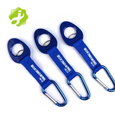 China Promotion aluminum carabineer with nylon strap and rubber water bottle holder for sale