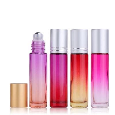 China Hot Sale 10mL Personal Care Perfume Roll-On Essential Oil Gradient Colored Glass Bottle for sale