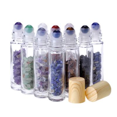 China Luxury Personal Care 10mL Jade Rolling Ball Essential Oil Bottle Wood Grain Cap for sale