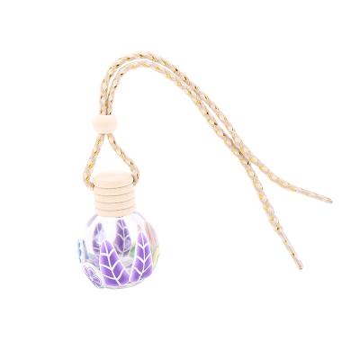 China 12ml Eco-friendly Recyclable Belted Round Soft Coated Wooden Oil Diffuser Glass Lid Ceramic Car Hanging Perfume Bottle, Glass Personal Perfume Bottle for sale