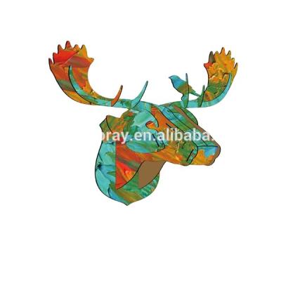 China DIY Modern Environmental Wooden Moose Deer Head MDF Animal Head For Home Decoration Wall Hanging for sale