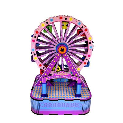 China Eco-friendly Laser Cut Customized Beautiful 3D Wholesale DIY Operated Wooden Hand Cranked Ferris Wheel Music Box Birthday Gifts For Girls for sale