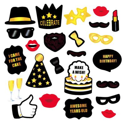 China Birthday Photo Paper Booth Props Signss with Stick Gold and Black Funny Photo Gifts Props Selfie Props Birthday Decor for sale