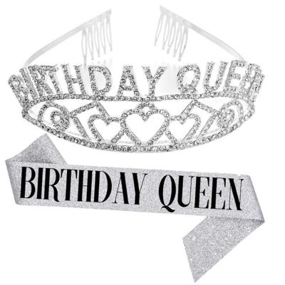 China Satin Sash Glitter or Glitter Fabric 'Birthday Queen' with Foil Logo Happy Birthday Sash for Women - Gift Supplies and Decorations for sale