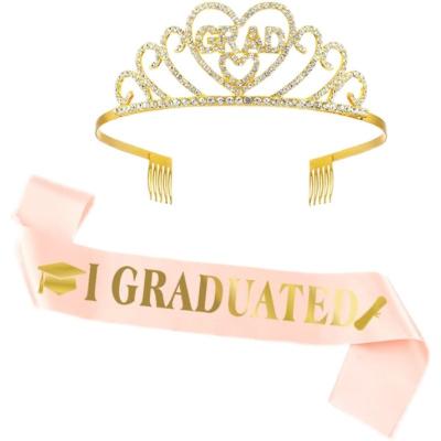 China Metal tiara. 2022 Tiara Kit Graduated Party Decorations Great Gifts of Satin or Glitter Fabric Sash Graduation Sash Crown for Graduation Party Decorations Graduate Decor Favors for sale