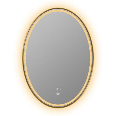 China Magnifying Framed Smart Led Light Backlit Bathroom Mirrors Hotel Designer Oval Makeup Mirror Wall Mounted for sale