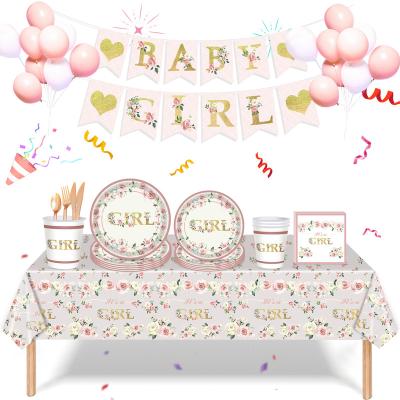 China New hot stamping printing Baby girl birthday party tableware supplies baby shower decorative for sale