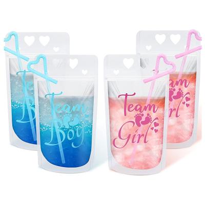 China Team Boy Team Girl Drinking Pouch Bags Clear Zipper Bags with Straws Gender Reveal Baby Shower Party Decorations for sale