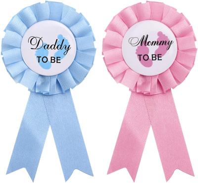 China Gender Reveal Celebration Supplies Daddy And Mommy To Be Badge Tinplate Badge Baby Shower Party Favors for sale