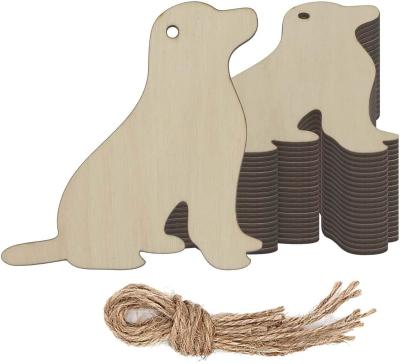 China Dog Shape Unfinished Wood DIY Crafts Cute Puppy Wooden Cutouts dog tag wooden for Home DIY Projects Craft Decor for sale