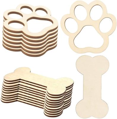 China Unfinished Wood Dog Bone tag Wooden Dog Paw Cutouts wood dog bones for sale