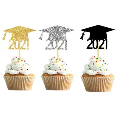 China graduation cake topper favors graduation decoration 2021 Graduation Cupcake Toppers Mini Glitter Toppers Cake Decorations for sale