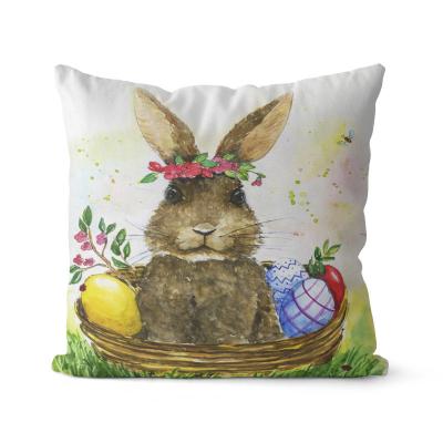 China Happy Easter Theme pillow cover Easter Eggs Cartoon Rabbits Bunny Flowers Wreath Pillow Cushion Cover for sale