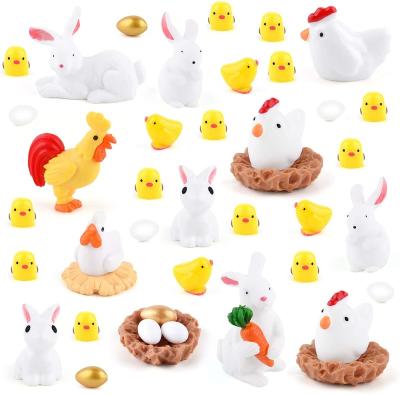 China resin Animals Easter Rabbit Chicken garden Party Decoration miniature figurine for sale