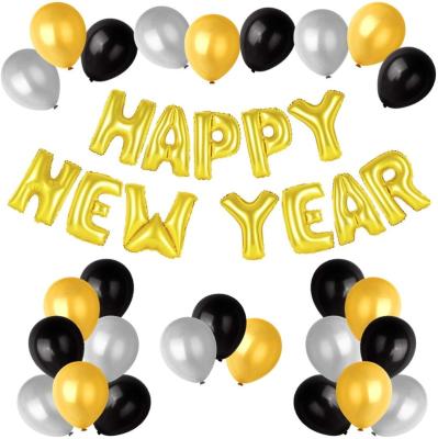 China Gold Happy New Year Foil Balloons Black Gold Latex Balloons Decorations 2022 New Years Eve Party Supplies Backdrop Decorations for sale