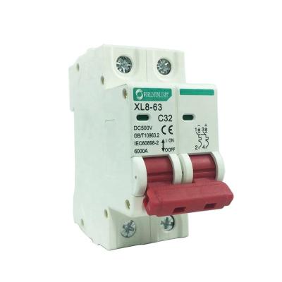 China DC 500V 6KA 10A 16A 20A 25A 32A 40A 50A 63A XL8-63 2p MCB Miniature Circuit Breaker XL8-63 for sale