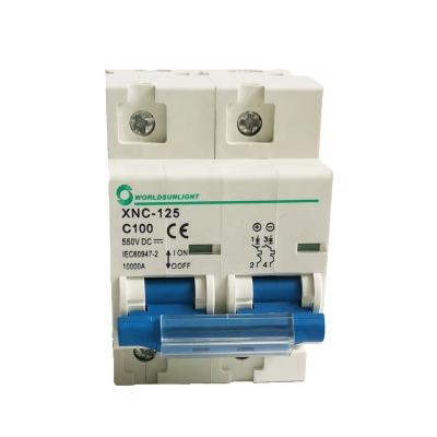 China Imported Material XNC-125C100 IEC60947 80 100 125 Amp 550VDC 2 Pole Miniature Circuit Breaker Overload Protector DC MCB for sale