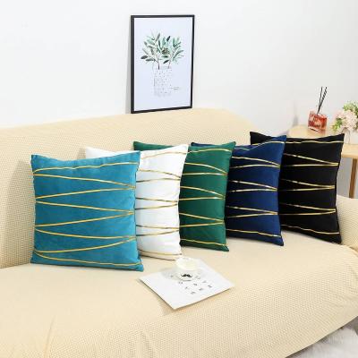 China Gold Eight Bar Pillow Case Custom Striped Soft Cushion Cover Square Luxury Velvet Cushion Covers Decorative for sale