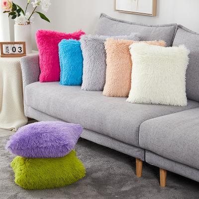 China Viable Wholesale Decorative Pillow Covers Solid Color Faux Fur Long Plush Pillow Cover For Sofa Bed Car Seat for sale