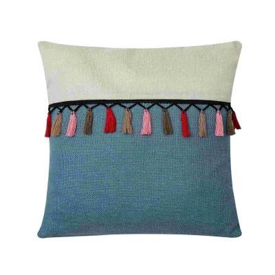 China Custom Viable Weave Rainbow Cushion Cover Tassel Pendant Sofa Decorative Pillow Cover Linen Macrame Cushion Cover for sale