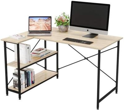 China Cheap Eco-friendly L Shaped Office Table Corner Computer Desk With Storage Shelves Under Desk for sale