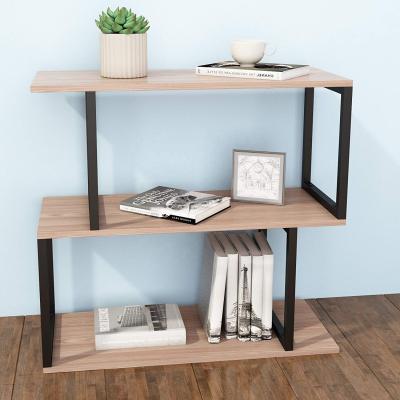 China Eco-friendly Easy-Set 2-Tier Metal Frame Wooden Bookcase Shelf Storage Industrial Shelf For Living Room for sale