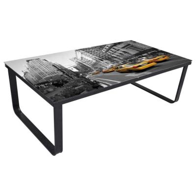 China Eco - Friendly Black Rectangular Coffee Table Sitting Glass Printed Coffee Table Modern Side Table for sale