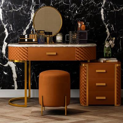 China Modern Luxury Fashionable Beige Girl Dressing Table Exquisite Makeup Dresser Set New Design Kommode Marble Mirrored Dresser On Top for sale