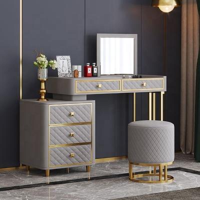 China Modern For Bedroom Gray Beige Tall Chest Of Drawers Exquisite Paint Unique Design Luxury Bedroom Furniture Pull-Down Vanity Dressing Table for sale