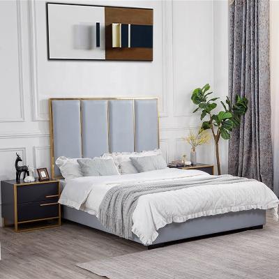 China Modern Nordic Light Blue Linen Polyester Modern Hotel Room Bedroom Furniture Set Creativity Tufted Bedding Set Cozy Bedroom Set for sale