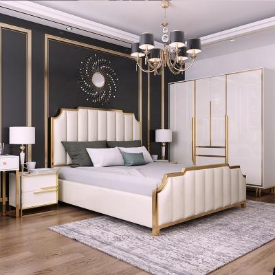 China Modern French High Density Fashion Modern French High Density Guest Room Villa Bedstead Villa Bed Leather Pilou Foam Board White Soft Foam Board Bed for sale