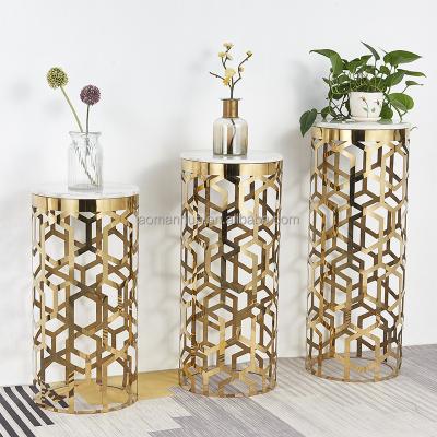 China No Italian Factory Eco-friendly Stainless Steel Marble Shelf Flower Shelf Vintage Design Set Of 3 Vases Rack for sale