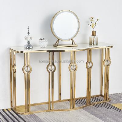 China Modern Elegant Promotional Marble Top Altar Stainless Steel Console Table Home Furniture New Mirrored Model for sale