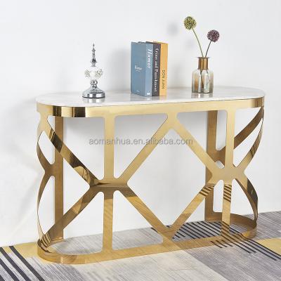 China Modern Factory Directly Console TV Table Mid Century Vintage Entry Table Marble Stainless Steel Hallway Table for sale