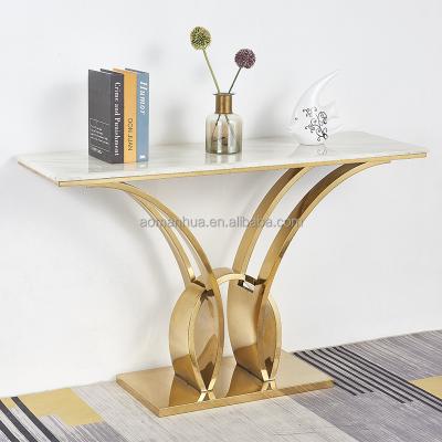 China Perfect quality hallway table luxury furniture style living room metal gold marble console Table modern entrance table for sale