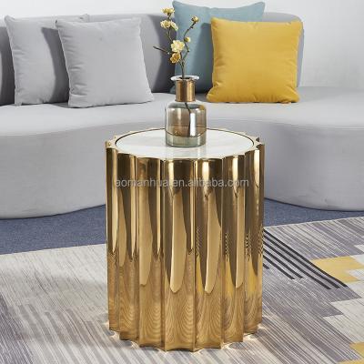 China Modern Hot Selling Compact Golden Side End Marble Table Stainless Steel Frame Living Room Furniture On Sale for sale