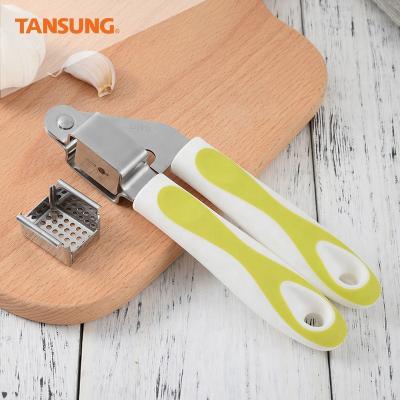 China Durable Proof Manual Plastic Soft Handle Rust Proof Cocina Kitchen Tools Stainless Steel Garlic Press File for sale