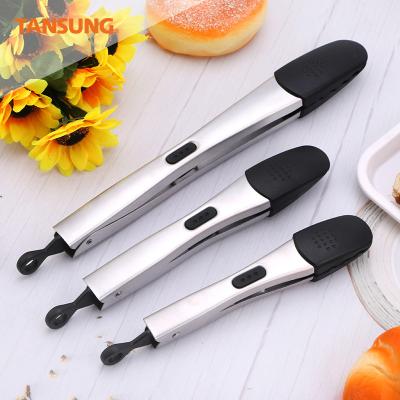 China Sustainable set of 3: 7, 8, 12 inch heavy duty, non-stick stainless steel BBQ and kitchen nylon tongs for sale