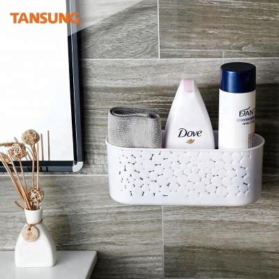 China Wholesale Sustainable Kitchen Bathroom Storage Wall Mounted White Plastic Basket for sale