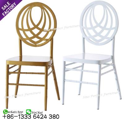 China Top Quality Classic Contemporary French Elegant Metal Cross Back Chair Wedding Stackable With Cushion For Hotel for sale