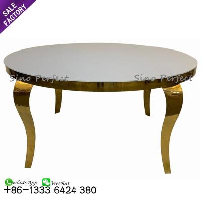 China Luxury hotel restaurant white gold stainless steel modern wedding round dining table for event and banquet for sale