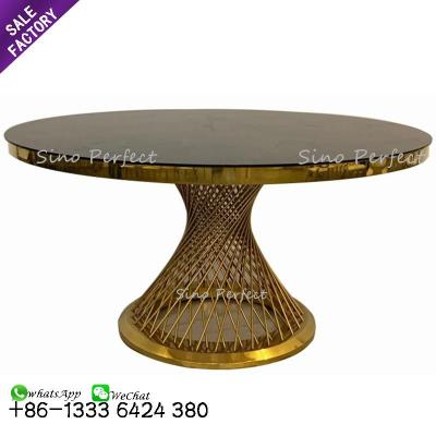 China Modern Contemporary Luxury Event Furniture Wedding Gold Round Stainless Steel Round Dining Table for sale