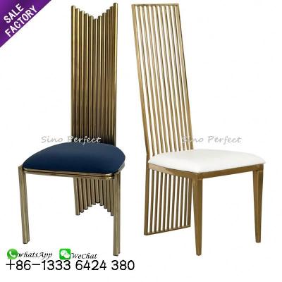 China New Modern Design High Chair Gold Stainless Steel Modern Banquet Wedding Back Chair for sale