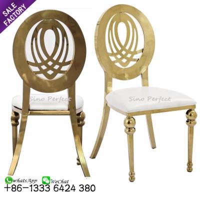 China Modern Elegant Design Cushion Gold Frame Stainless Steel Leather Wedding Banquet Dining Chair for sale