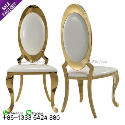 China Modern Heavy Duty Famous Foshan Gold Stainless Steel Leather High Back Dining Chairs With CE Certificate for sale