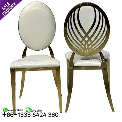 China Modern good design luxury leather dining chair gold stackable stainless steel for wedding for sale