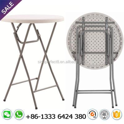 China Contemporary 81cm Round Plastic Collapsible Cocktail Coffee Table With High Legs For Bar Party Wedding for sale