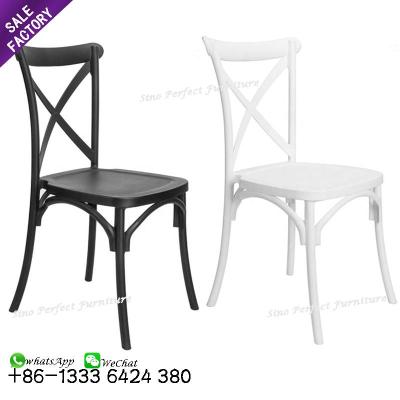 China Cheap Stackable Hotel Chair Cross Chair Plastic Wedding Back For Outdoor for sale