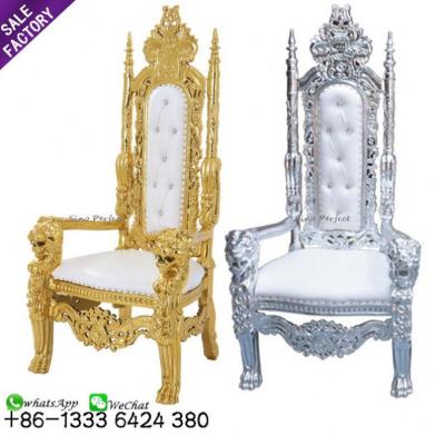 China High Sale Modern Back Golden King Queen Chairs For Royal Bridal Bride and Groom for sale